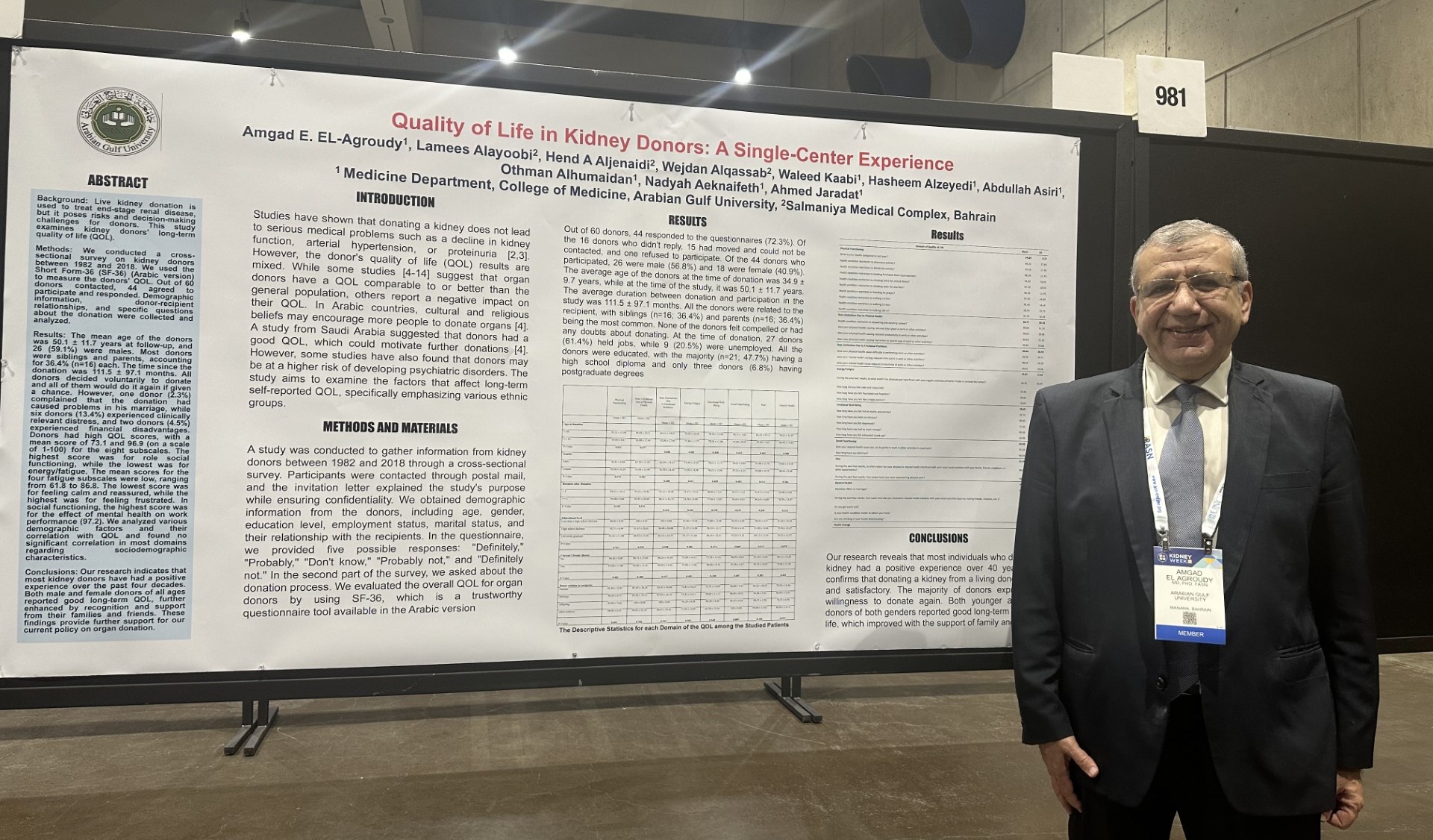 During his participation in the American Society of Nephrology Conference: AGU Professor Albaz Highlights Findings of a Study on “Quality of Life of Kidney Donors Post-Donation” 